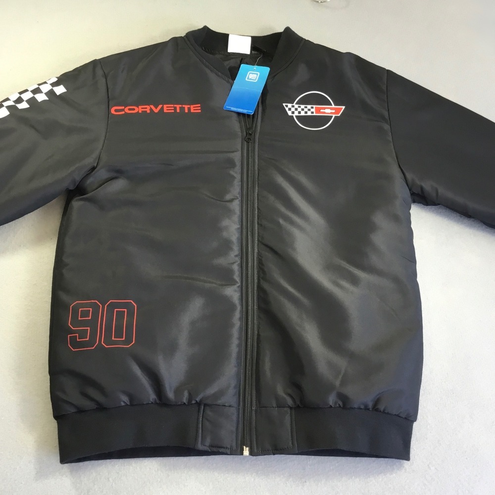 GM Chevrolet Corvette C4 Bomber Jacket Black Racing Graphics Mens Small NWT